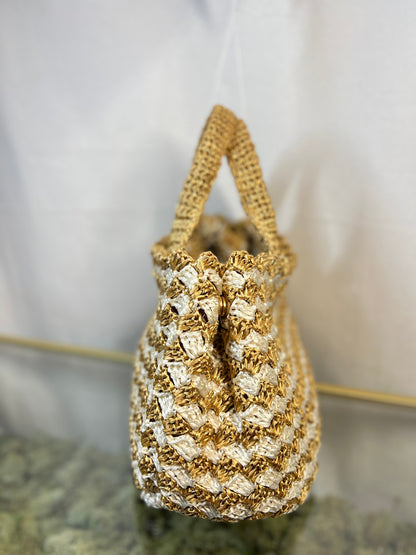 Prada Canapa Woven Crochet Tan Raffia Tote Bags