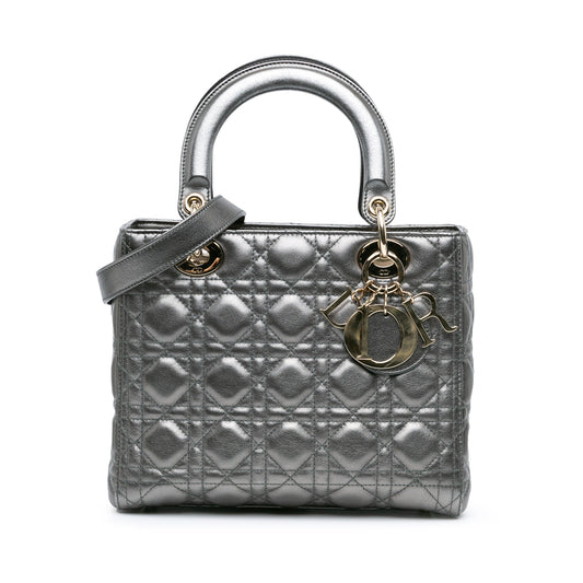 Medium Metallic Calfskin Cannage Lady Dior