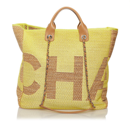 Chanel 2019 Large Deauville Logo Chain Tote Satchel