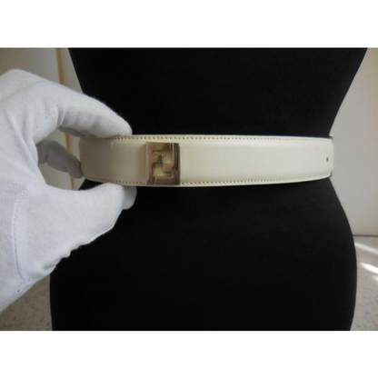 Fendi White With Chrome Ff Logos Leather And Buckles Belt