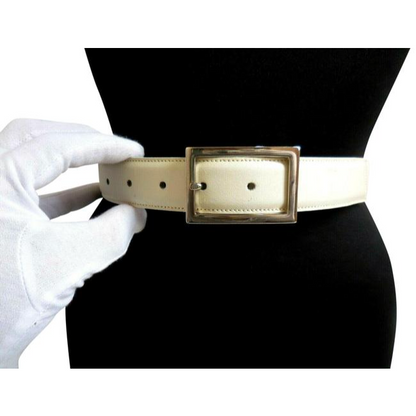 Fendi White With Chrome Ff Logos Leather And Buckles Belt