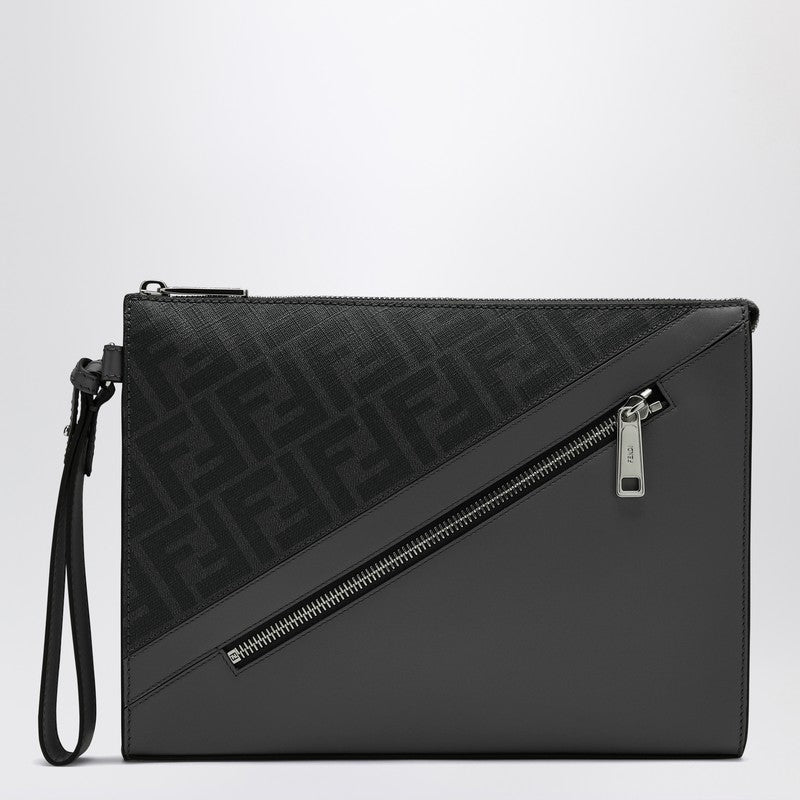 Fendi Fendi Diagonal Pouch In Grey Ff Canvas Men