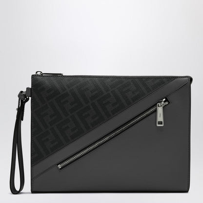 Fendi Fendi Diagonal Pouch In Grey Ff Canvas Men