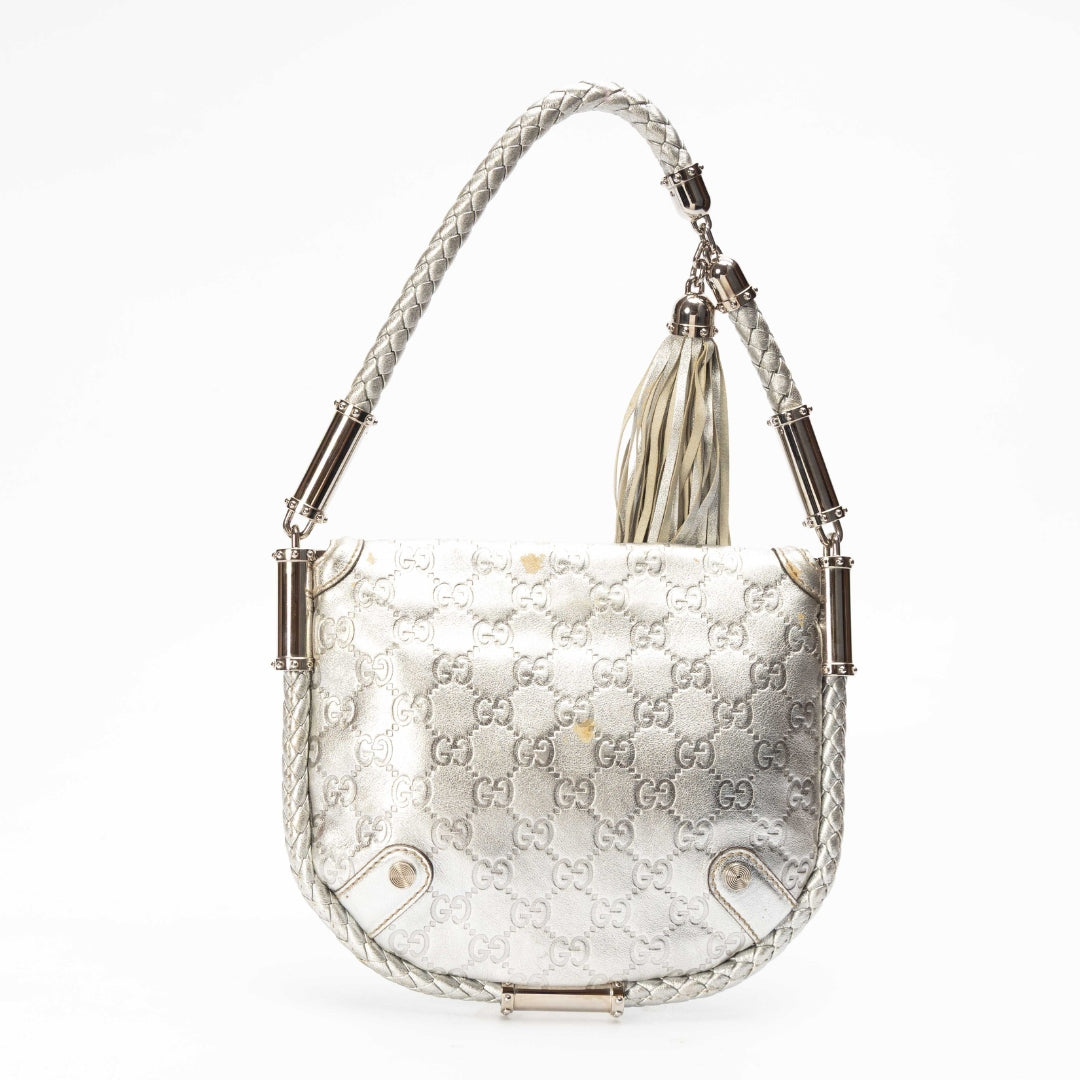 Gucci Metallic Silver Guccissima Britt Shoulder Bag