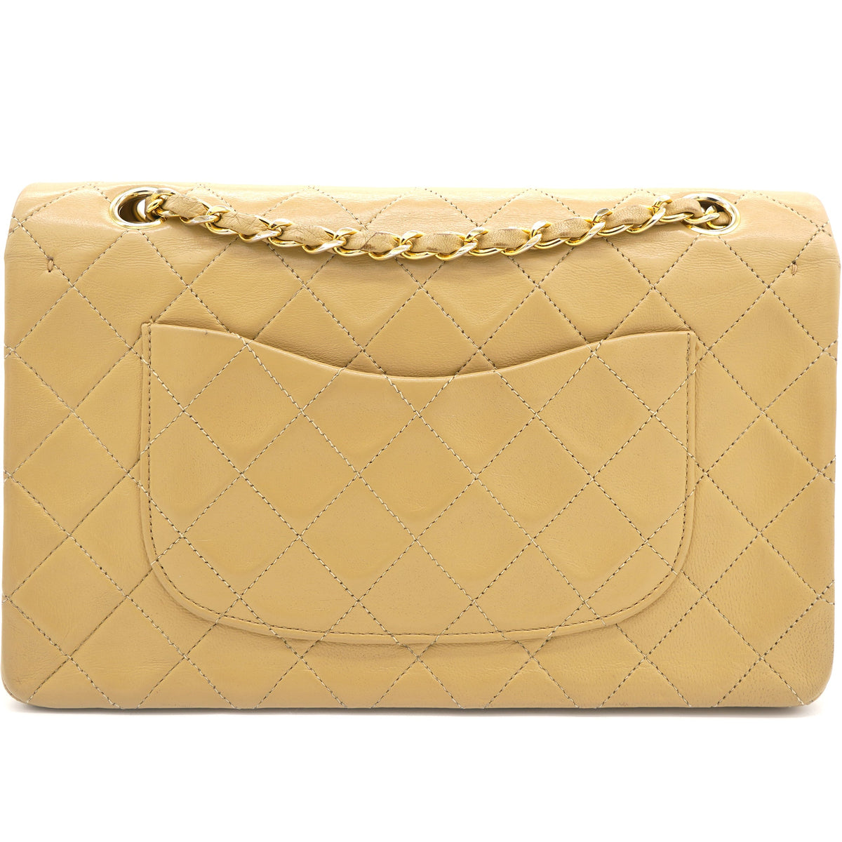 Beige Quilted Lambskin Leather Medium Classic Vintage Double Flap Shoulder Bag