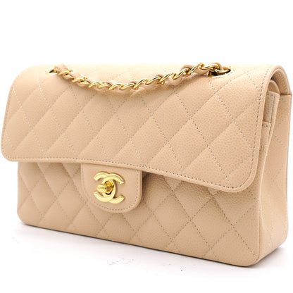 Caviar Quilted Small Double Flap Beige Clair