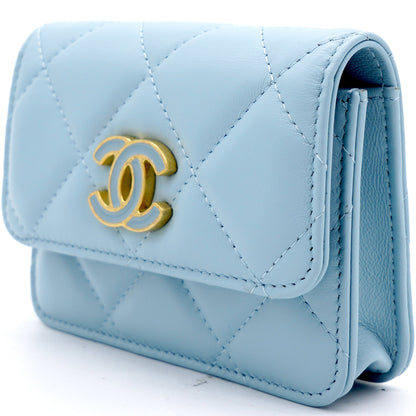 Lambskin Enamel Quilted Flap Belt Bag Blue