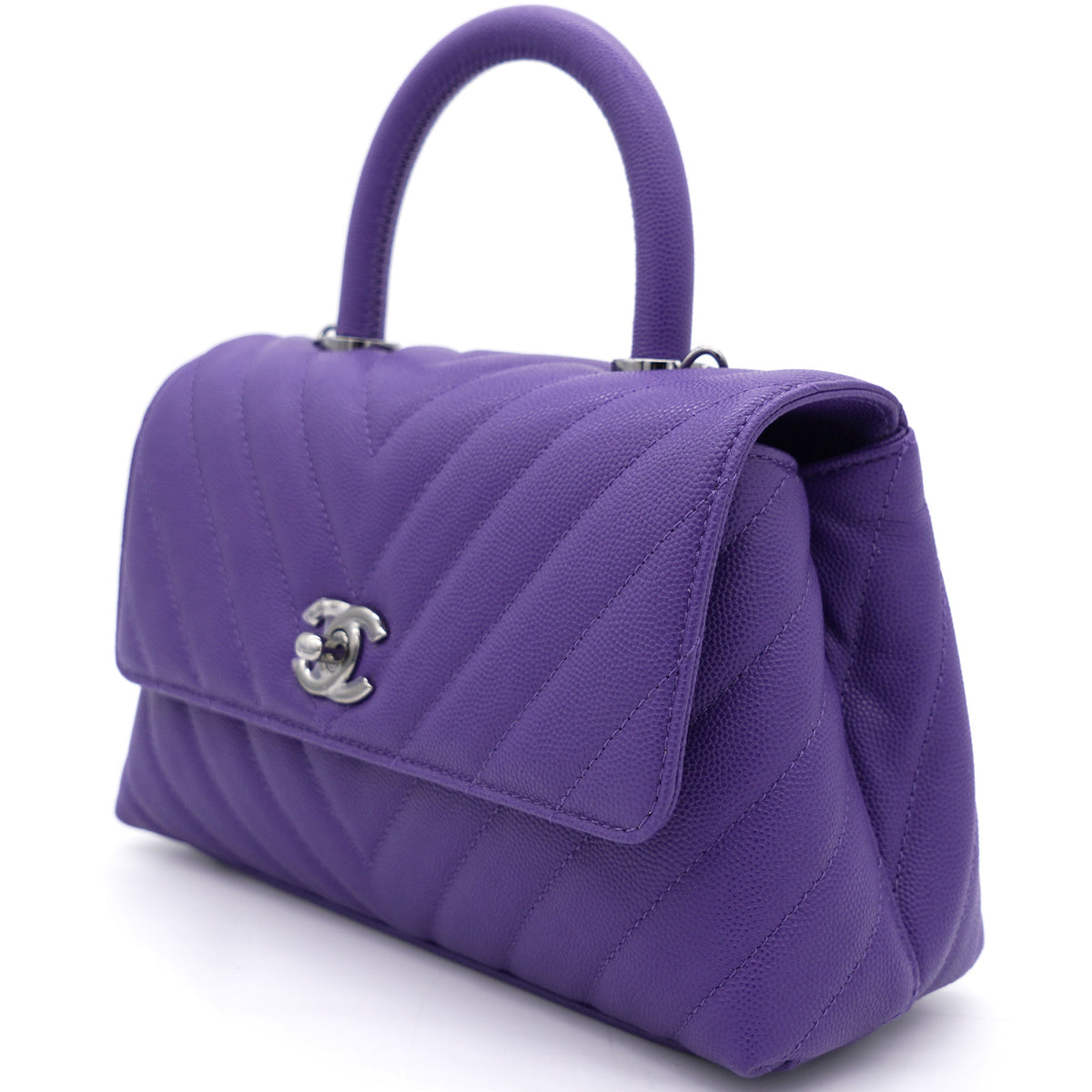 Purple Chevron Caviar Leather Mini Coco Top Handle Bag