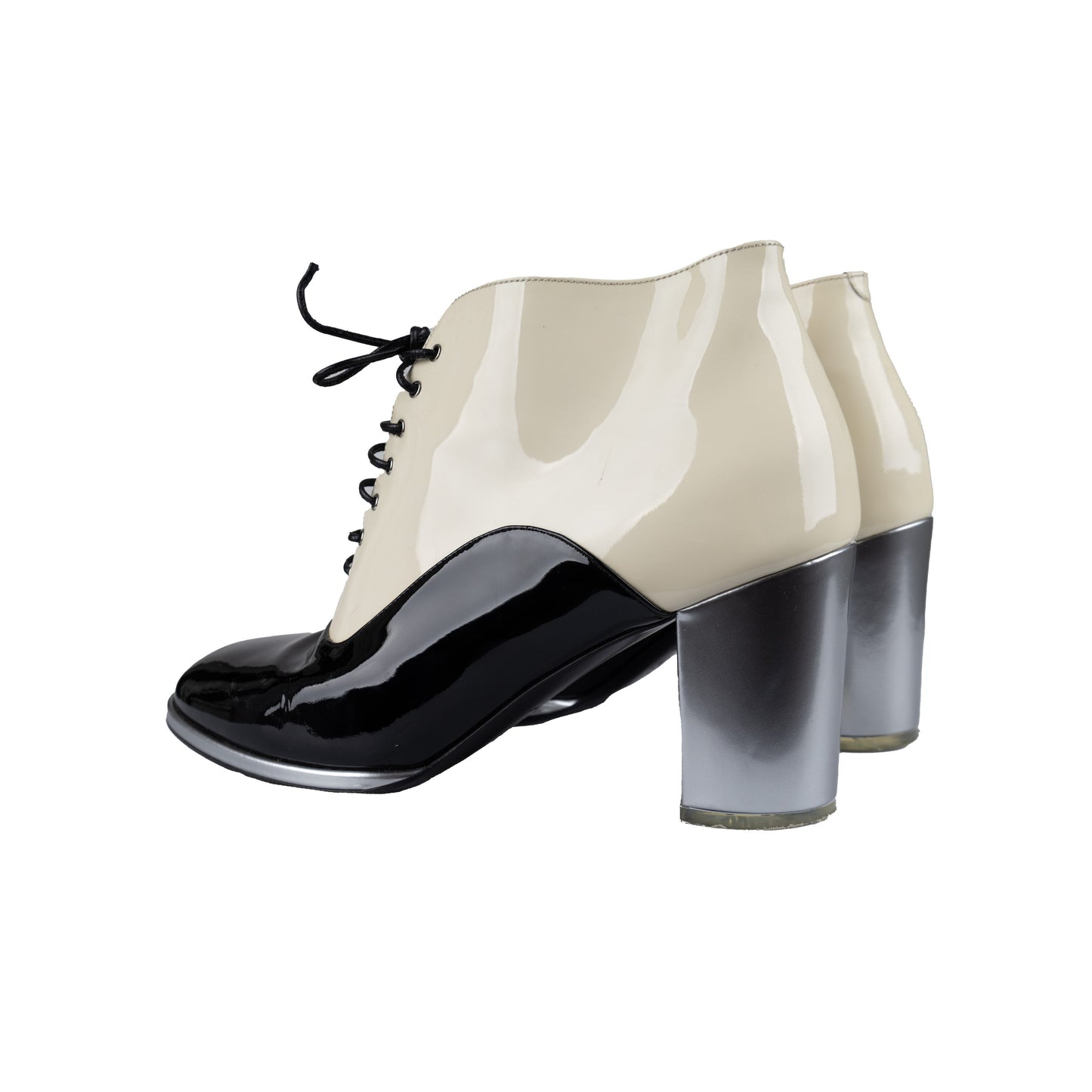 Chanel Patent Leather Bow Lace-Up Ankle Boots - '10s