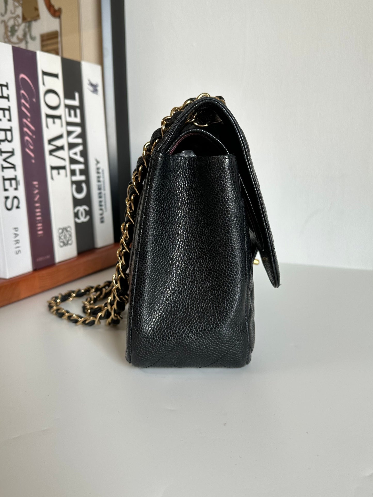 CHANEL Caviar Quilted Jumbo Double Flap Black #QIEE