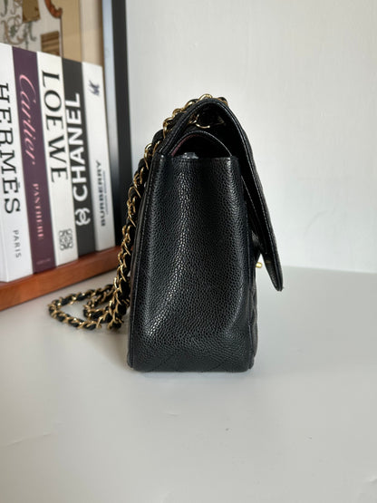 CHANEL Caviar Quilted Jumbo Double Flap Black #QIEE