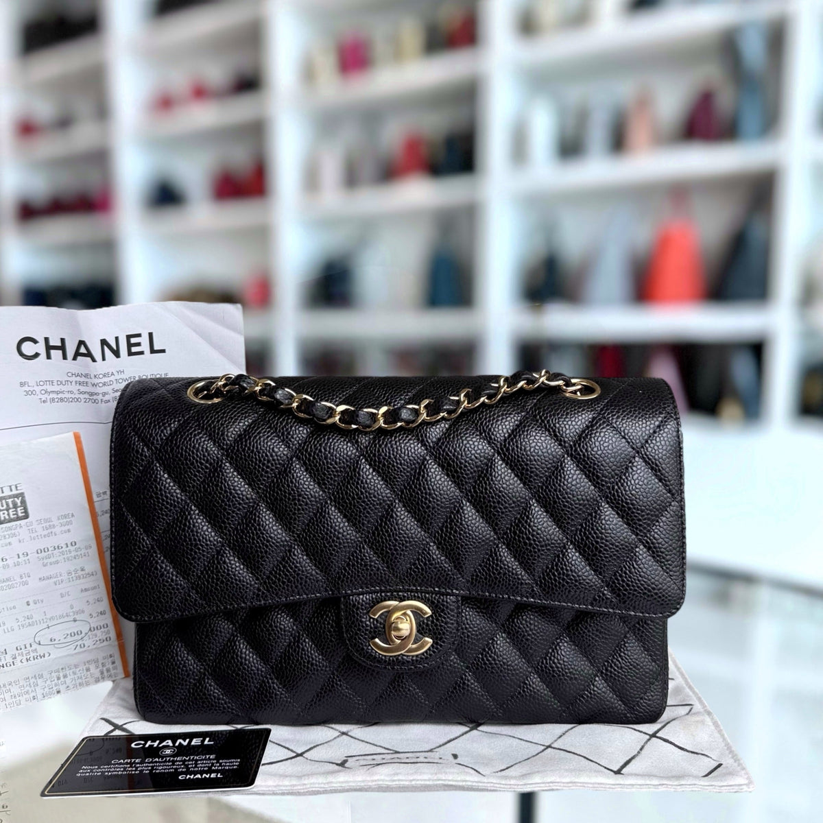 Chanel Classic Flap Medium - Caviar 25CM Quilted Black Gold Hardware Series 27
