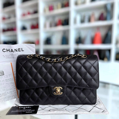 Chanel Classic Flap Medium - Caviar 25CM Quilted Black Gold Hardware Series 27