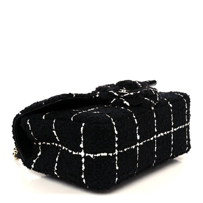 Tweed Quilted Small Camellia Flap Black White