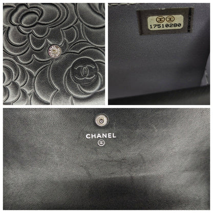 Chanel Camellia Embossed Large Flap Clutch Wallet with Card Insert