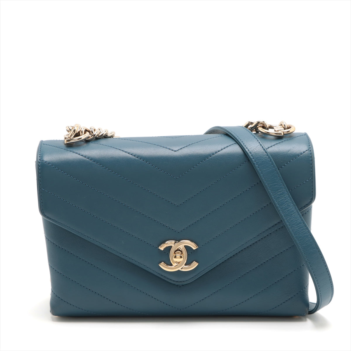 Chanel Chevron in Chain Shoulder Bag Blue G