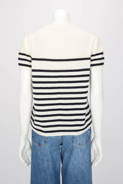 Dior Ecru & Navy Cashmere Knit Dioriviera Short Sleeve Sweater FR 42