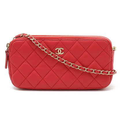 CHANEL CHANEL MATRASS W Zip Chain Wallet Chain Holder 2WAY  Leather Pink Cradle Gold  A82527