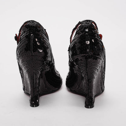 Yves Saint Laurent Black Sequin Wedges 40