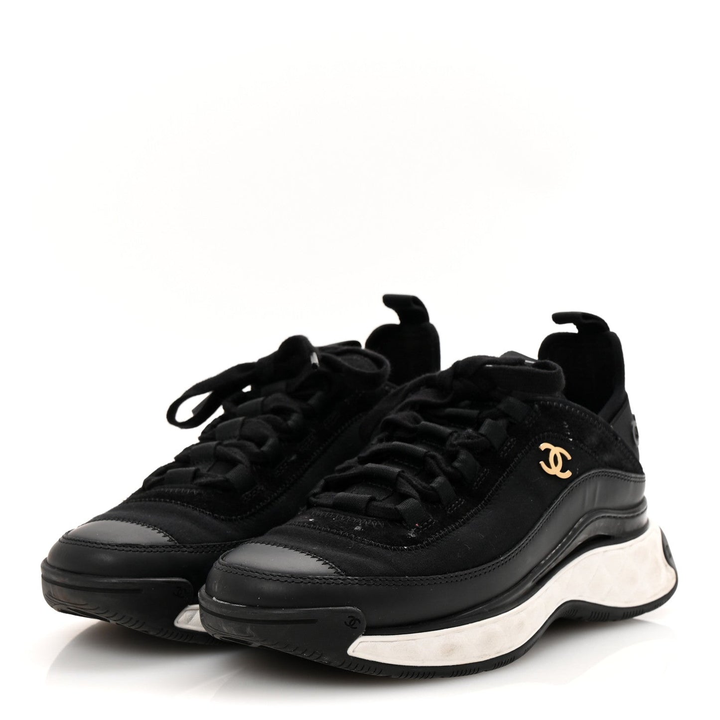 Velvet Calfskin Mixed Fibers CC Sneakers 36 Black
