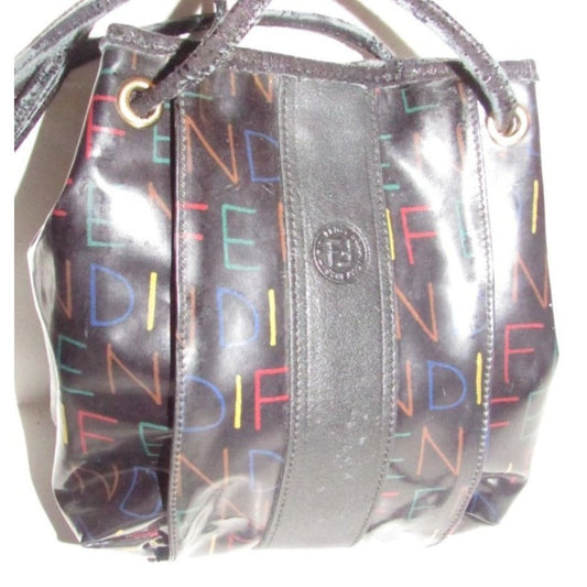 Fendi SAS multi-colored logo on black leather mini backpack/bucket