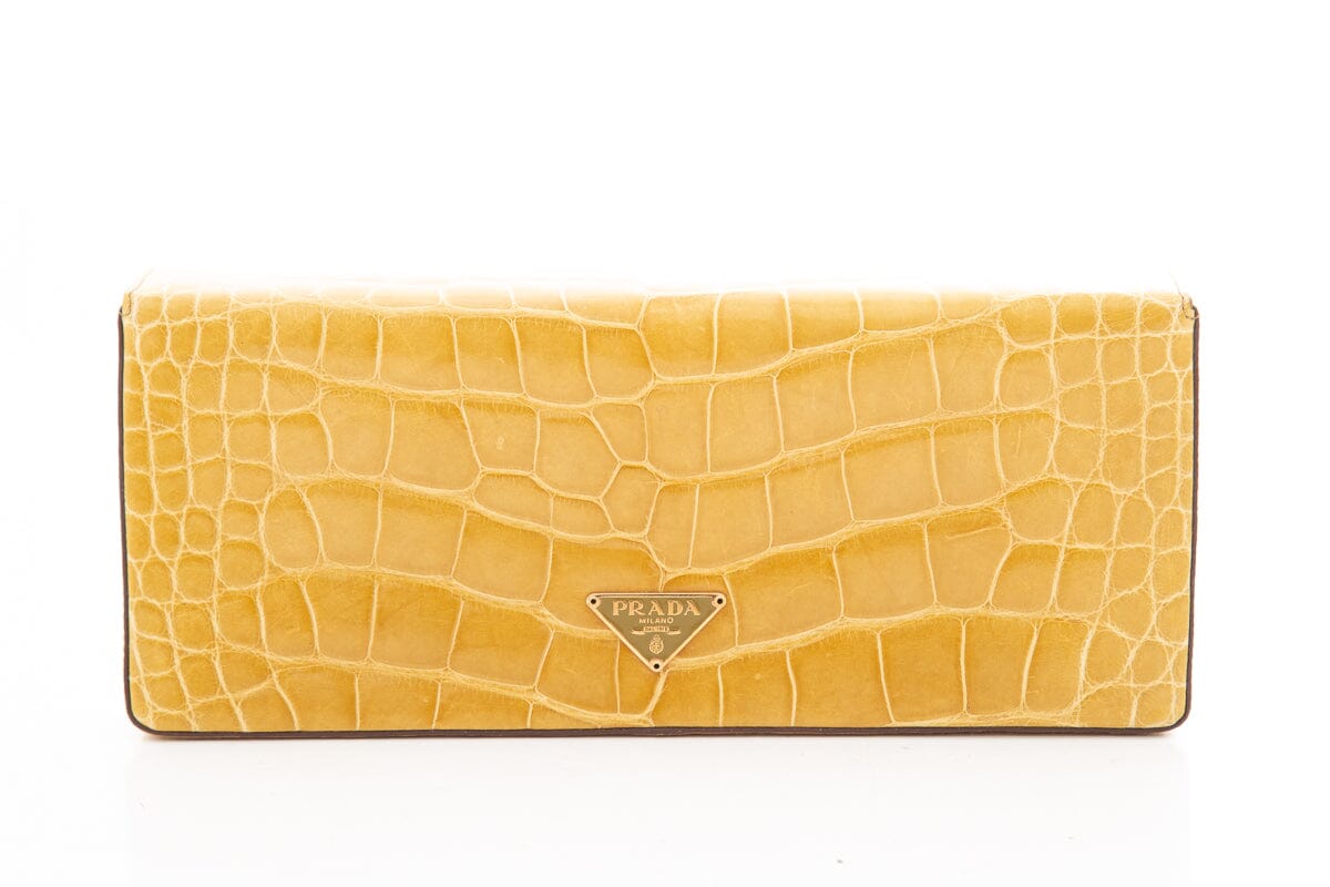 Prada Tan Embossed Box Clutch