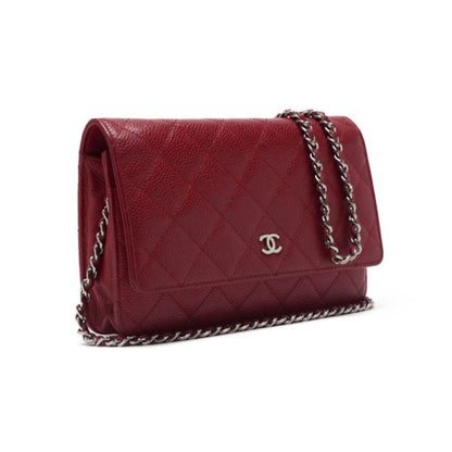 Chanel Matrasse Chain Wallet Caviar S Red (Silver G )  Wallet