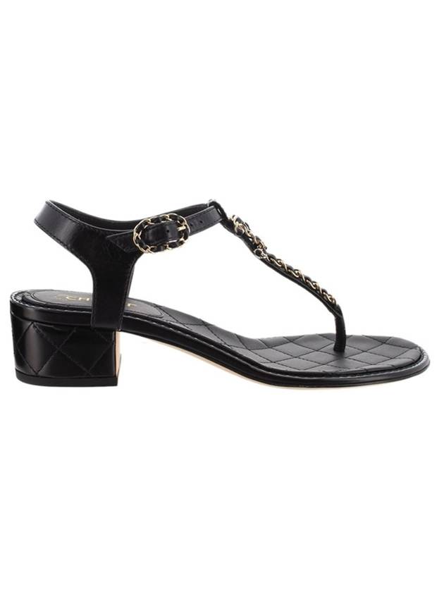 CC Logo Classic Chain Strap Thongs Lambskin Sandals Black Chanel