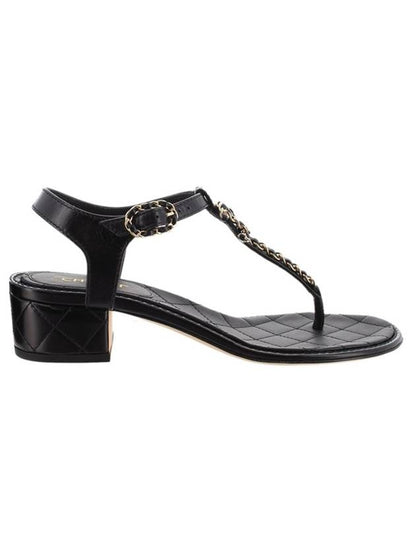 CC Logo Classic Chain Strap Thongs Lambskin Sandals Black Chanel