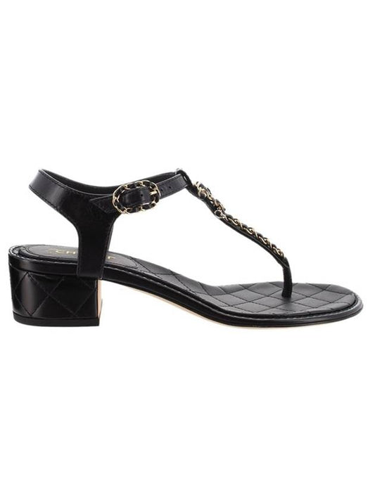 CC Logo Classic Chain Strap Thongs Lambskin Sandals Black Chanel
