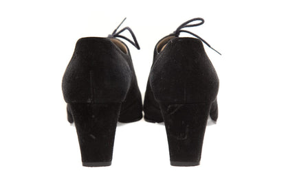 Chanel Black Suede Lace Up Low Heels SZ 37