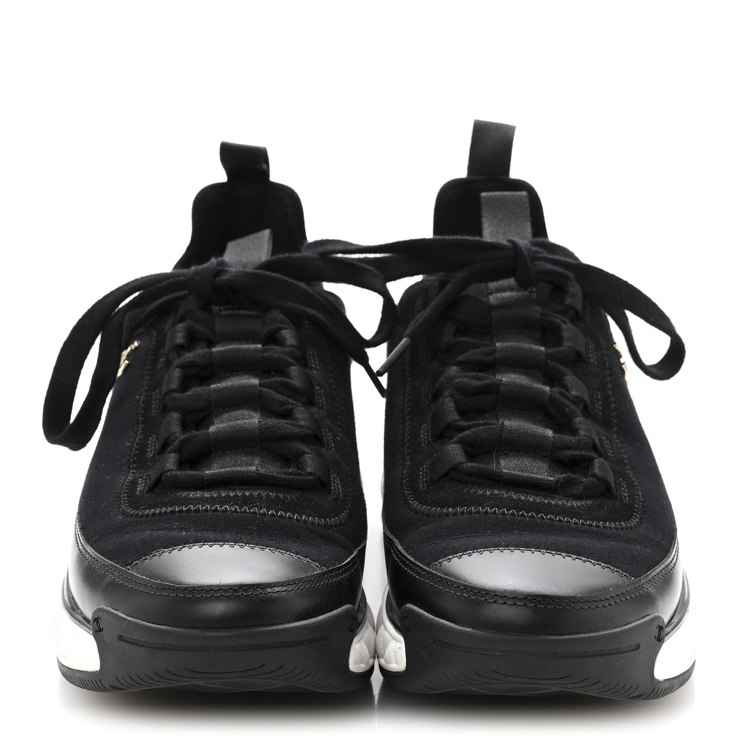 Velvet Calfskin Mixed Fibers CC Sneakers 38 Black