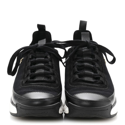 Velvet Calfskin Mixed Fibers CC Sneakers 38 Black