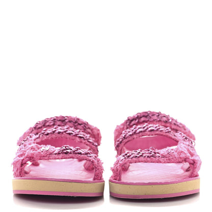 Tweed Chain Sandals 38.5 Pink