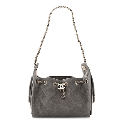 Suede Quilted Mini Chanel 25 Handbag Dark Grey
