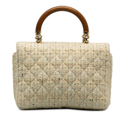 Chanel Coco Top Handle Chain Shoulder Bag White Multicolor Tweed Bamboo