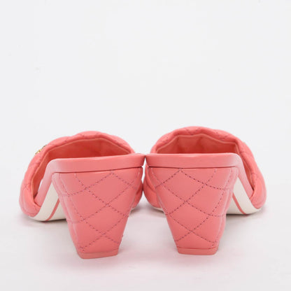 Chanel Coral Quilted Lambskin Textured CC Mules 40