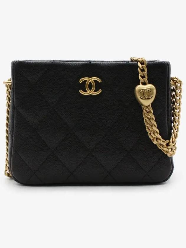 Gold Heart Ball Small Leather Hobo Shoulder Bag Black Chanel