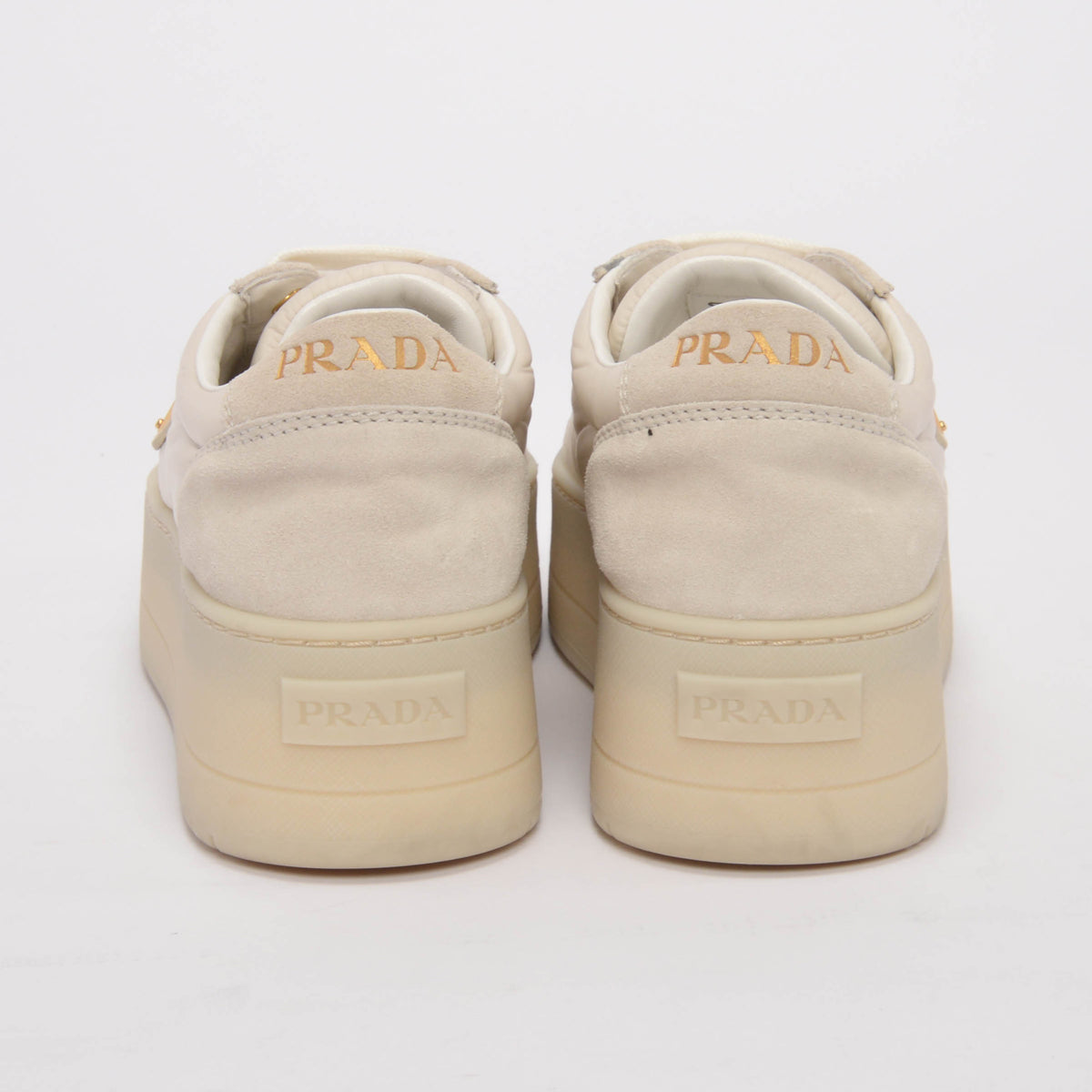 Prada Ecru Suede & Nylon Downtown Bold Sneakers 36
