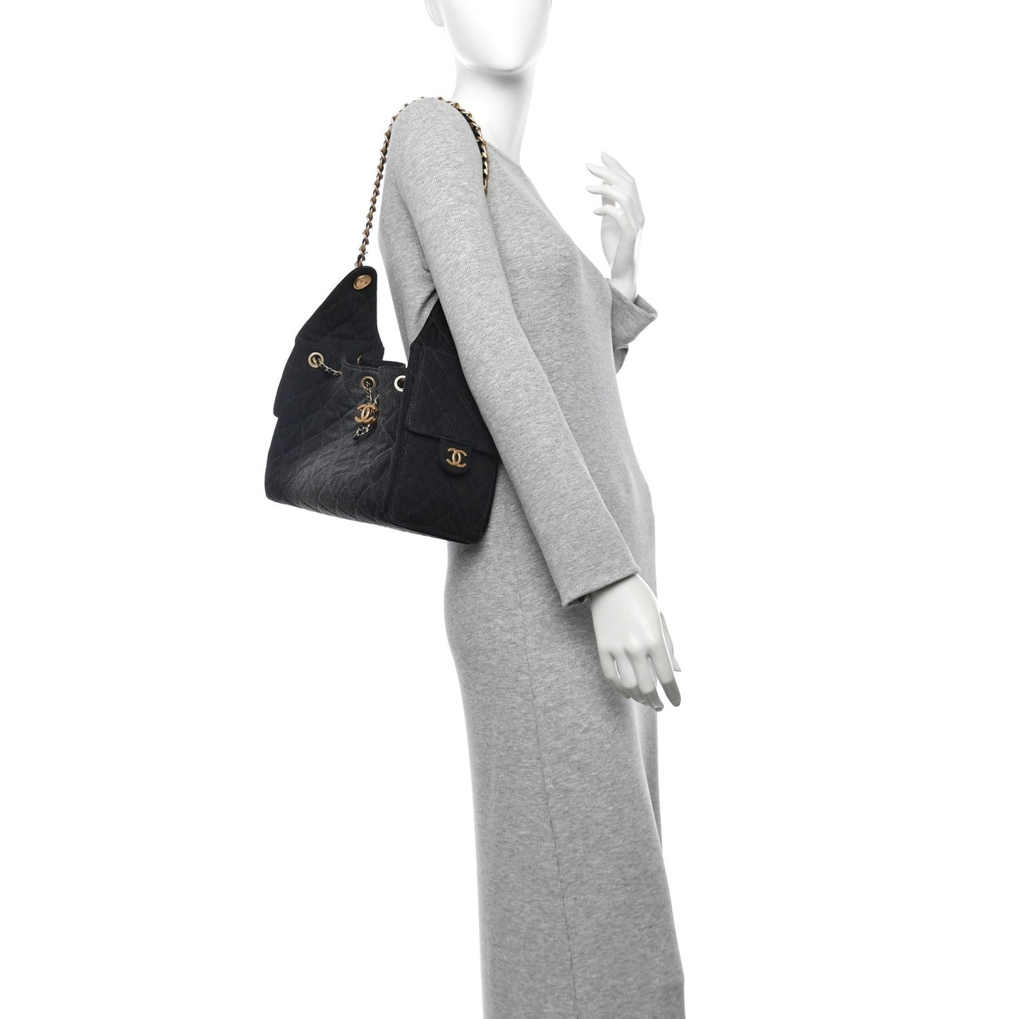 Washed Denim Quilted Small Chanel 25 Handbag Black