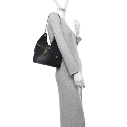 Washed Denim Quilted Small Chanel 25 Handbag Black