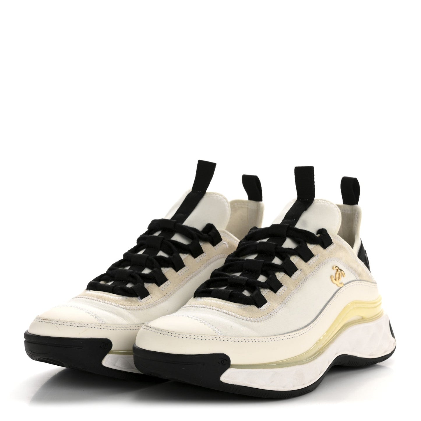Velvet Calfskin Mixed Fibers CC Sneakers 38 Ivory Black