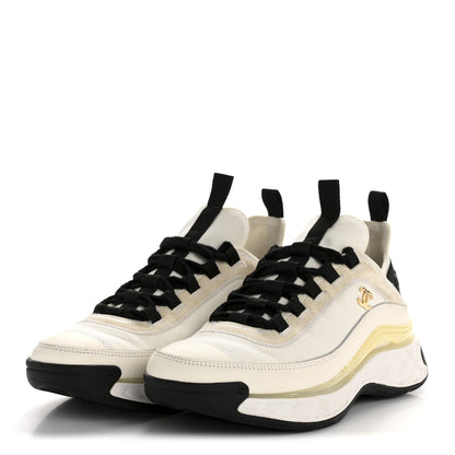 Velvet Calfskin Mixed Fibers CC Sneakers 38 Ivory Black