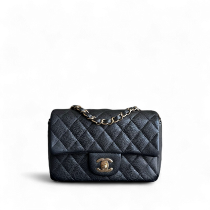 Chanel Classic Flap Mini - Caviar 20CM Quilted Grained Calfskin Black Gold Hardware Series 20