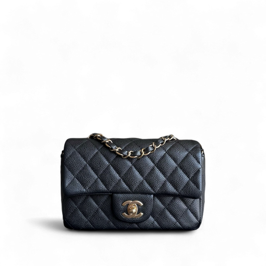 Chanel Classic Flap Mini - Caviar 20CM Quilted Grained Calfskin Black Gold Hardware Series 20