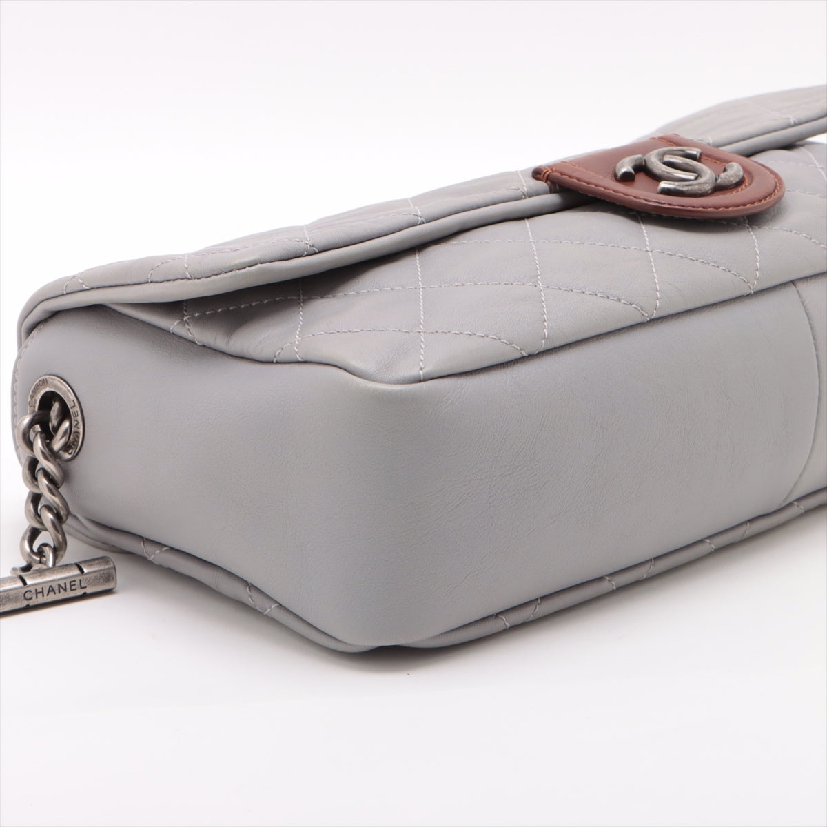 Chanel Matrasse  Chain Shoulder Bag Grey x Brown Gummetal G