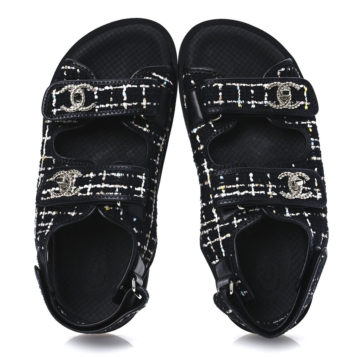 Tweed Lambskin Dad Sandals 39 Black Multicolor