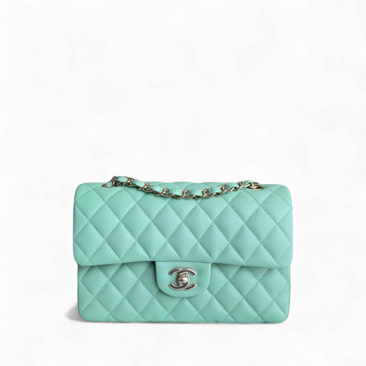 Chanel Classic Flap Small - Caviar 23CM Quilted Grained Calfskin Light Green Light Gold Hardware Microchip