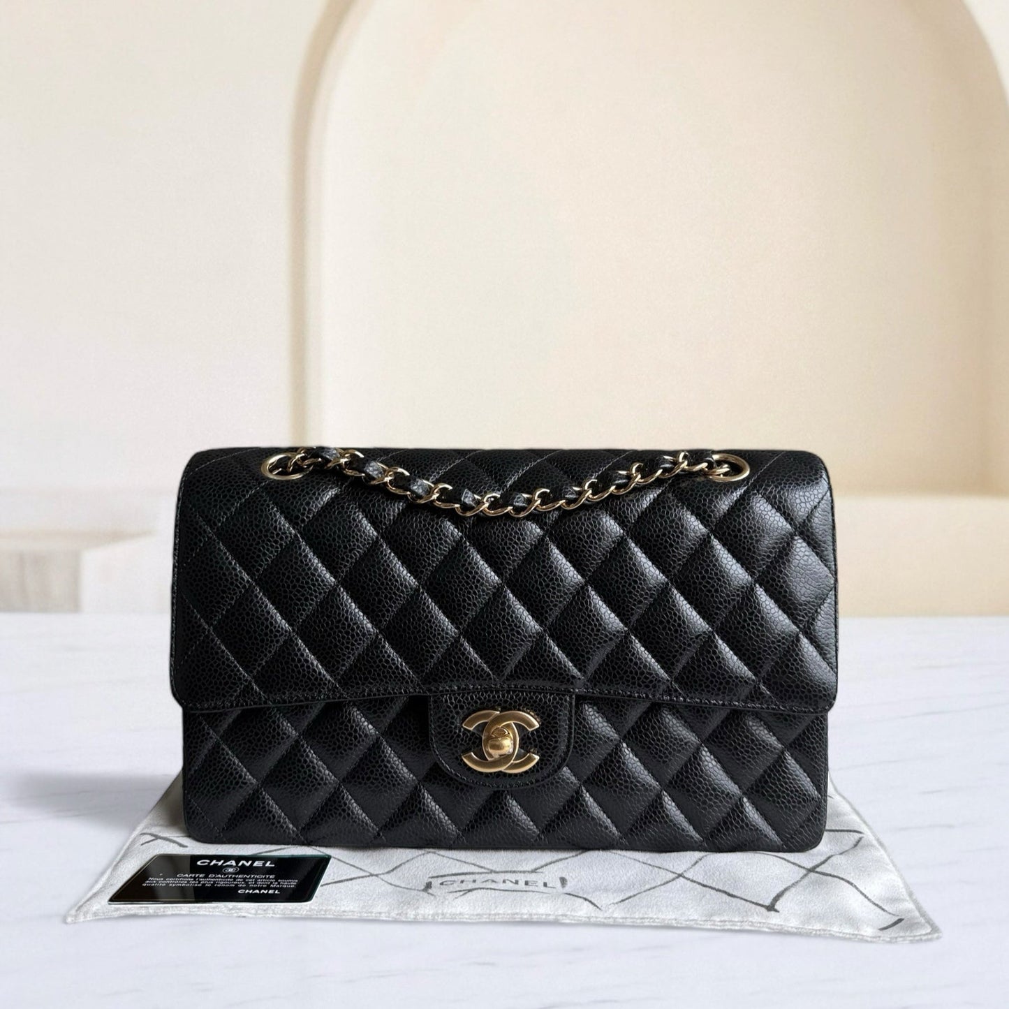 Chanel Classic Flap Medium - Caviar 25CM Quilted Grained Calfskin Black Gold Hardware Series 24