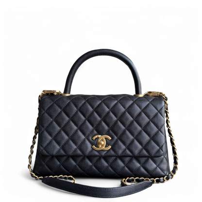 Chanel Coco Handle Medium - Caviar 29CM Quilted Black Gold Hardware Series 23